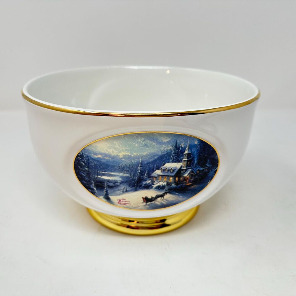 Vintage Thomas Kinkade Sunday Evening Sleigh Ride Porcelain Bowl Teleflora Xmas